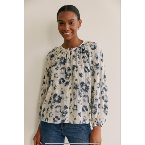 J MCLAUGHLIN CONSTANCE LINEN BLOUSE IN PAINTED LEOPARD BUTTON FRONT GAUZY S - Picture 1 of 11